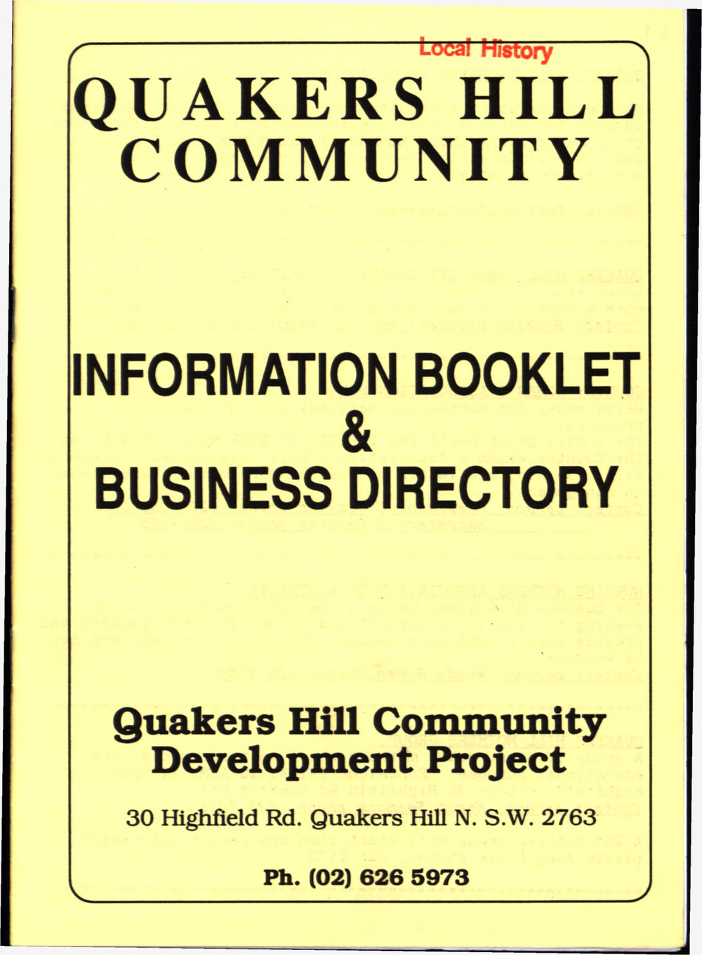 Quakers Hill Community Information Booklet &amp; Business Directory, c1993