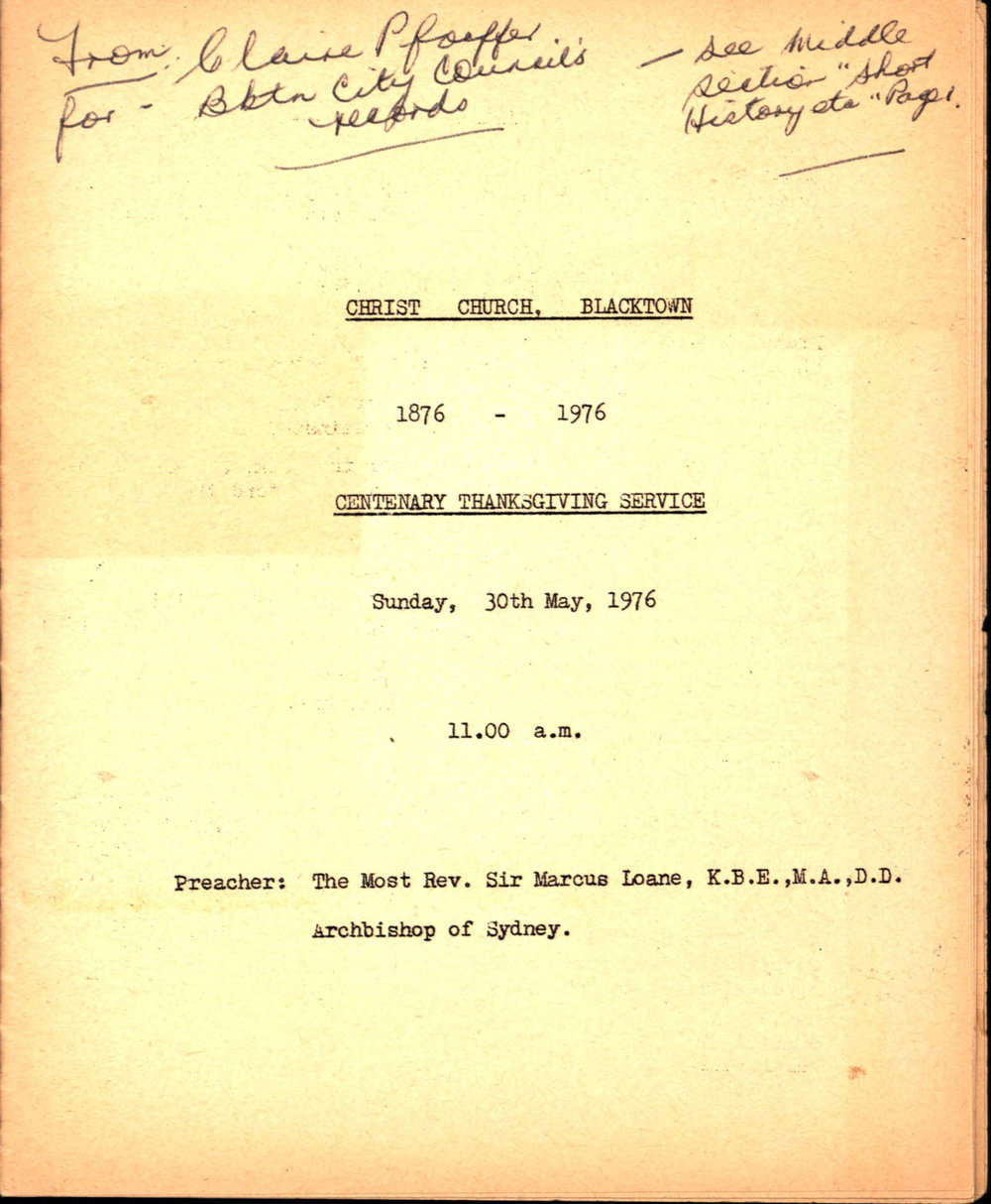 Christ Church Blacktown Centenary, 1876-1976