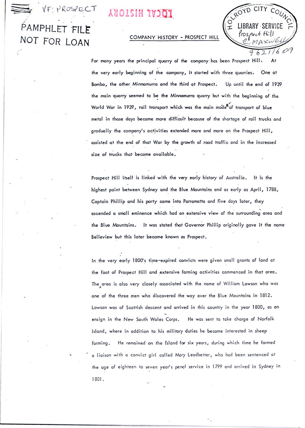 Prospect Hill Quarry - Company history