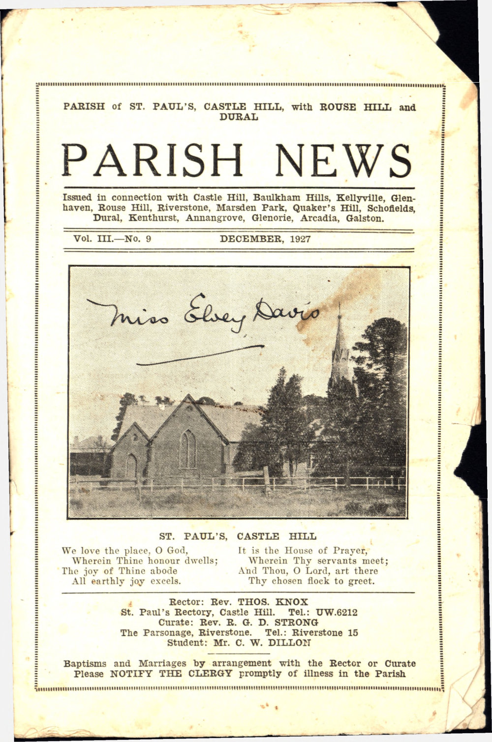 Parish of St Pauls Castle Hill Parish News, 1927
