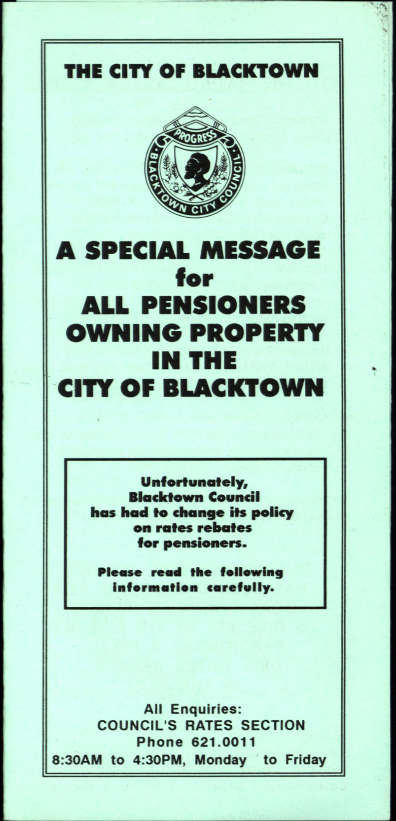 Rates Information for Blacktown City Pensioners, 1989