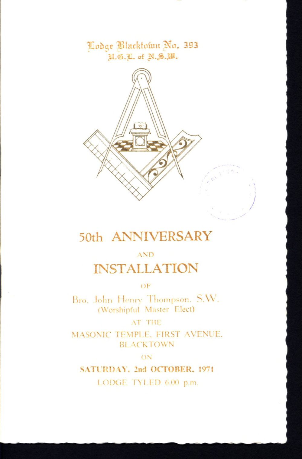 Lodge Blacktown Masonic temple, 50th Anniversary and Installation, 1971