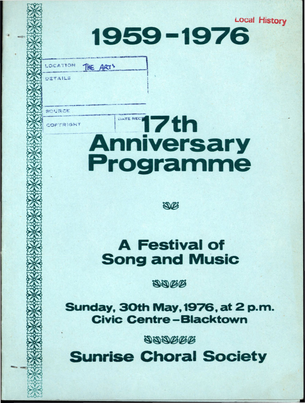 Festival of Song and Music, Sunrise Choral Society, 1976