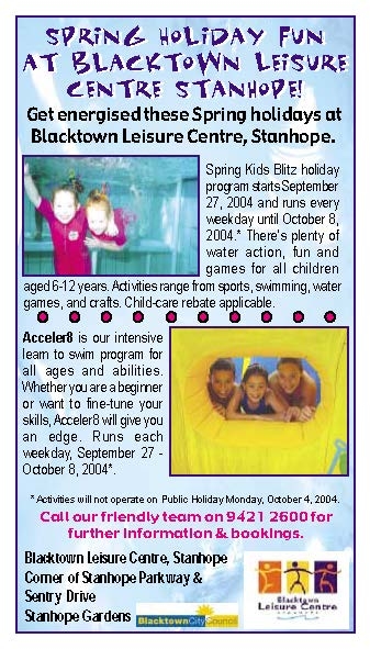 Spring Holiday Fun, Blacktown Leisure Centre, Stanhope Gardens, 2004