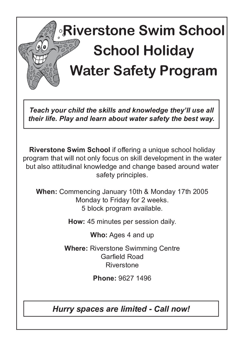 Riverstone Swim School School Holiday Program, 2005