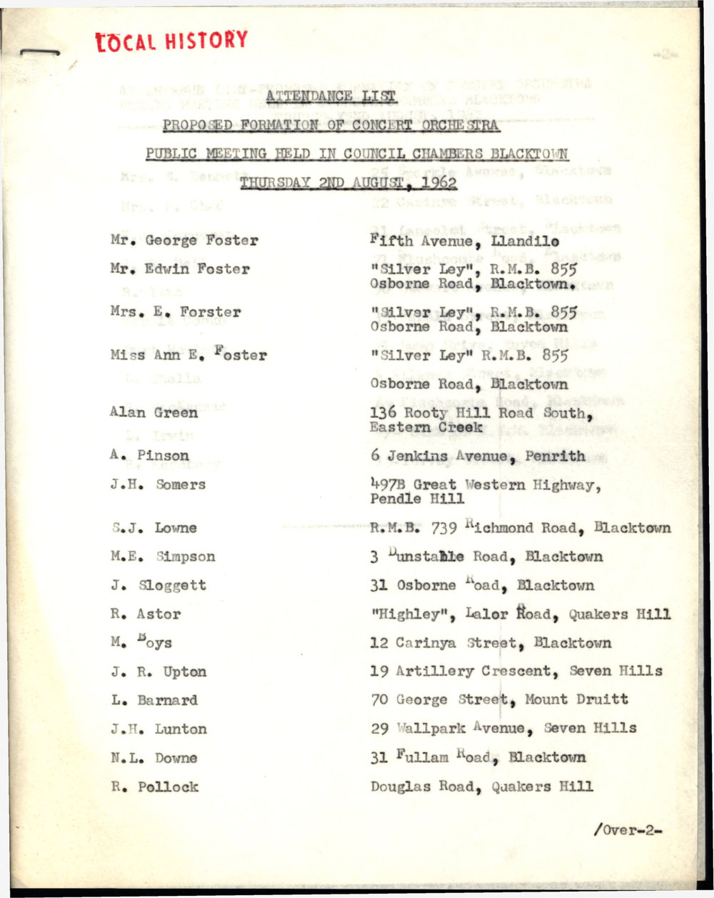 Proposed Formation of Concert Orchestra, 1962