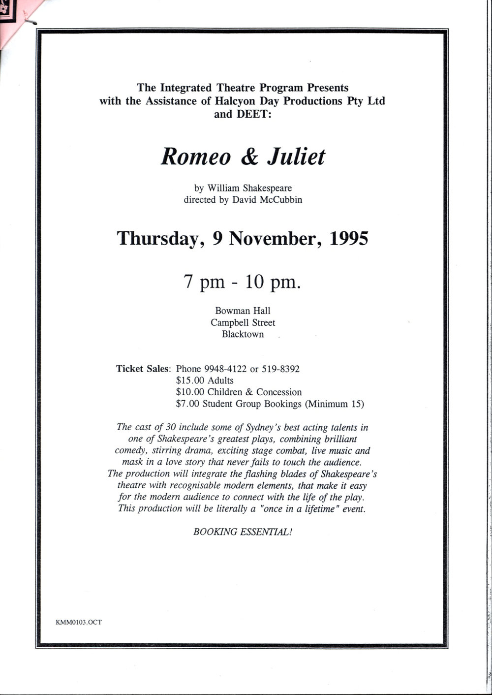 Integrated Theatre Program - Romeo and Juliet, 1995