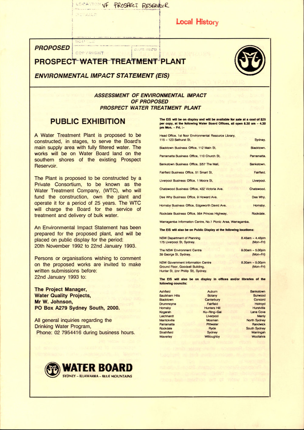 Proposed Prospect Water Treatment Plant Environmental Impact Statement, c1992