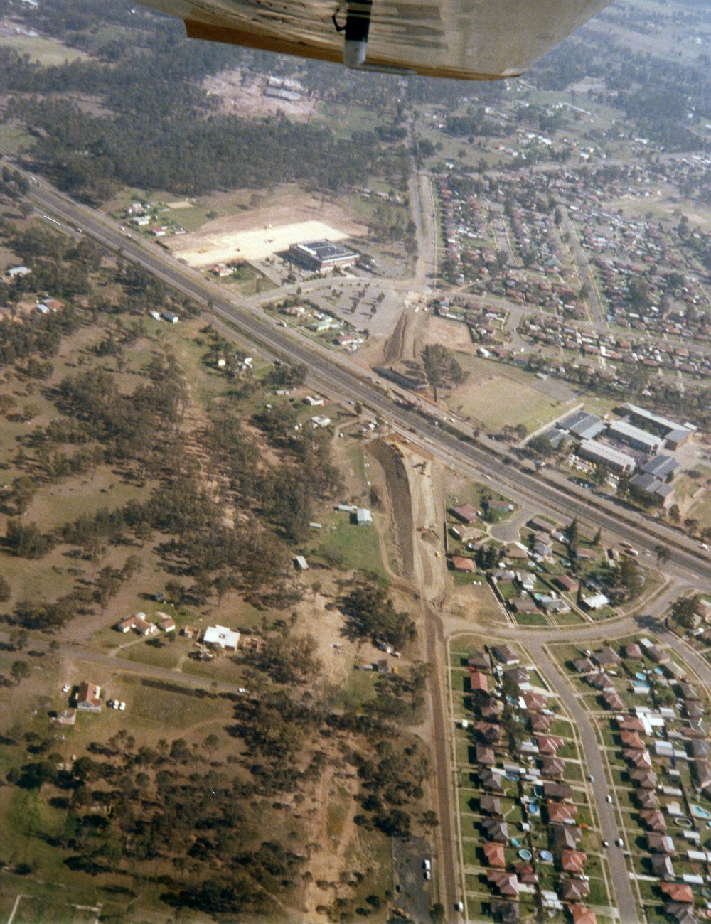 Aerial View of construction of Davis Overpass, Rooty Hill