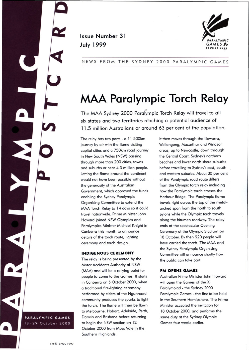 Sydney Olympics MAA Paralympic Torch Relay, 2000