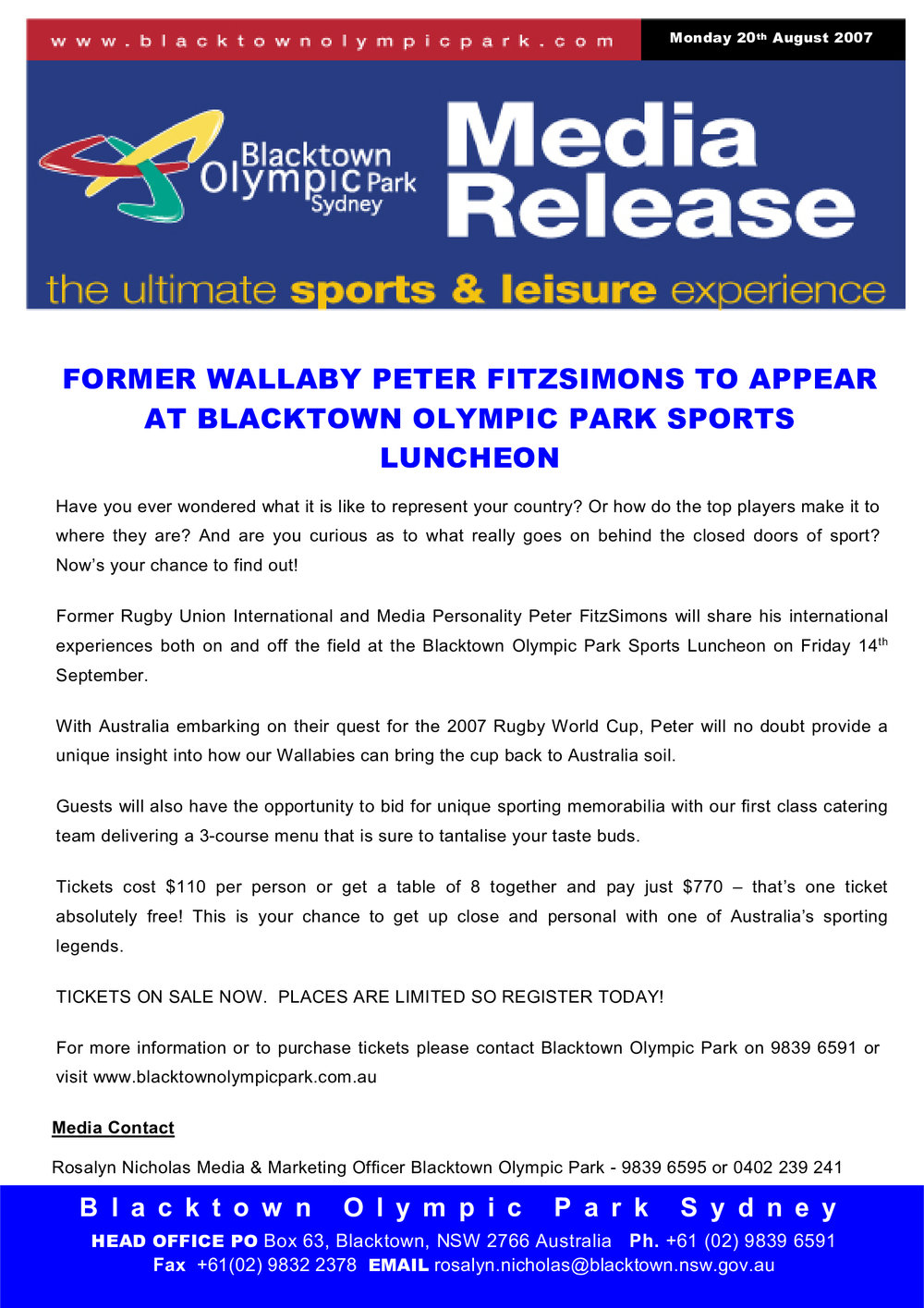 Peter FitzSimons Sports Luncheon Blacktown Olympic Park, 2007