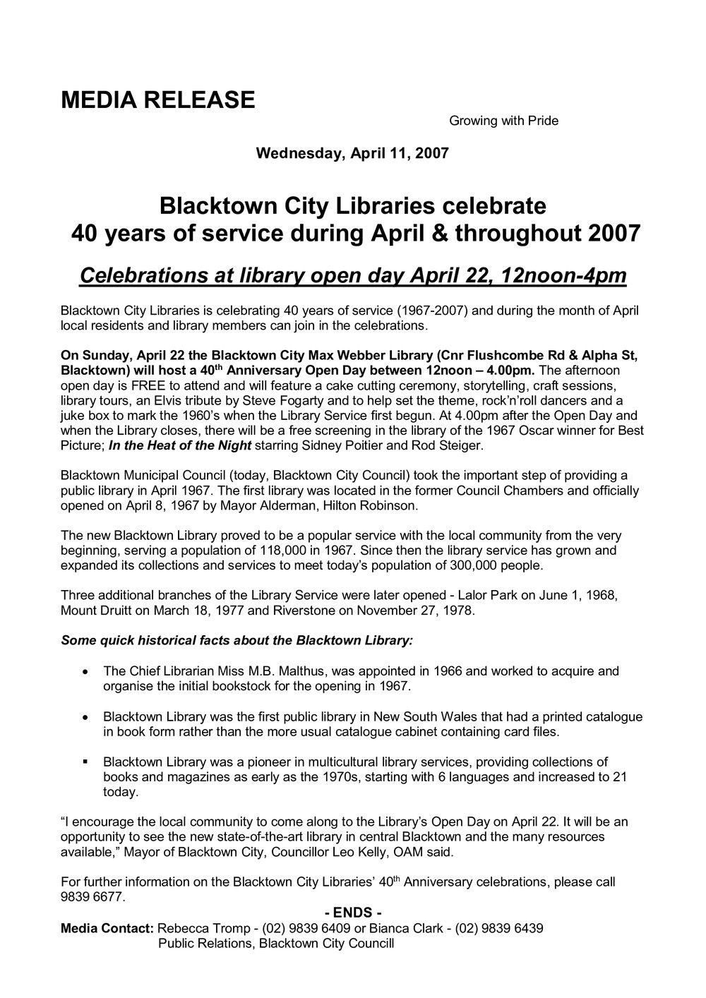 Library Service 40 Anniversary, 2007