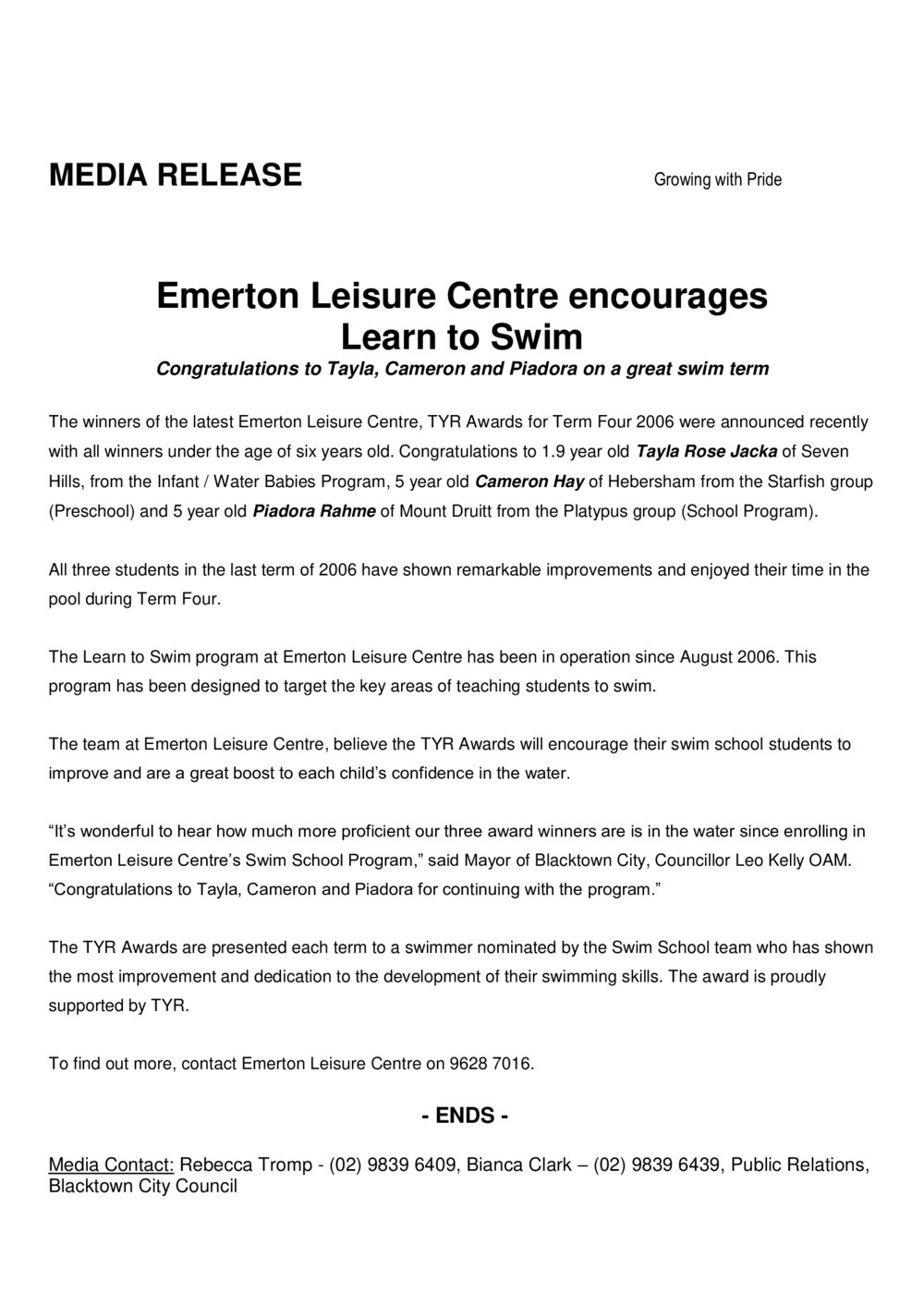 Emerton Leisure Centre -  TYR Awards, 2006