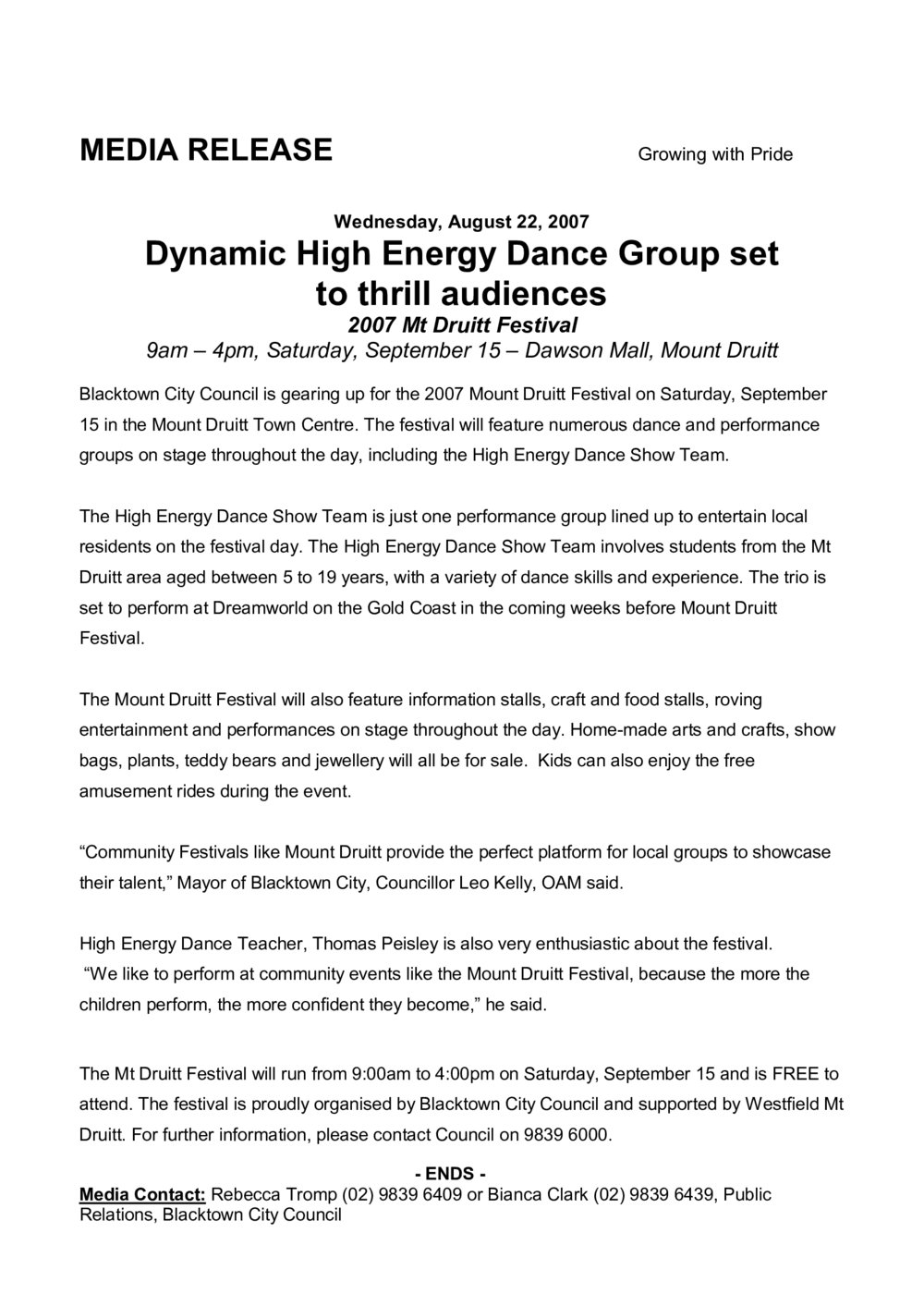 High Energy Dance Group, Mount Druitt Festival, 2007