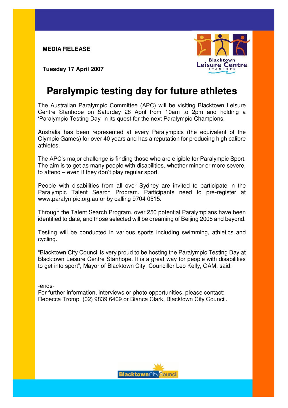 Paralympic Testing Day, 2007