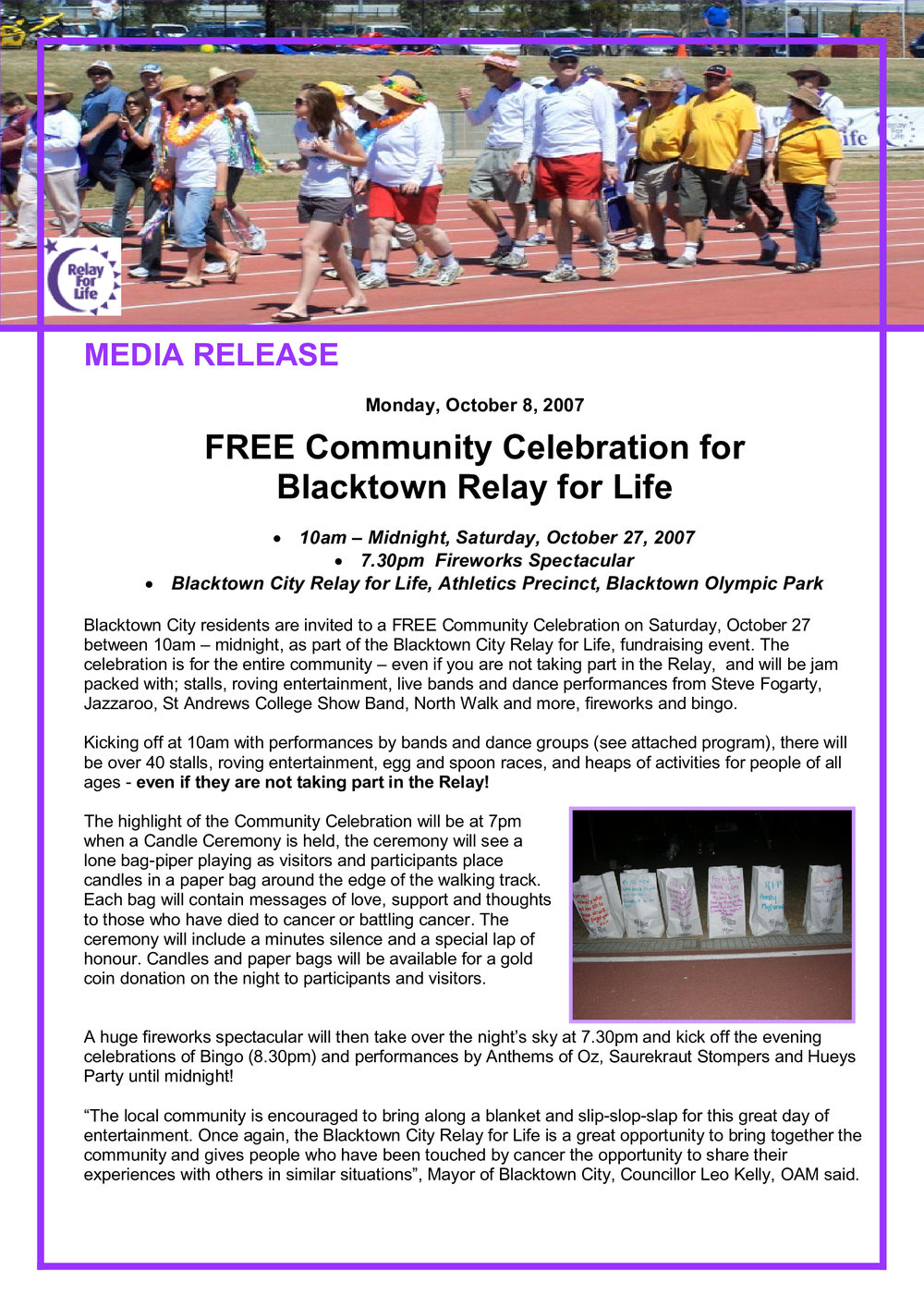 Blacktown City Relay for Life, 2007