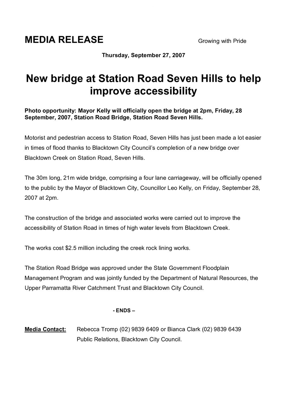 Station Road Seven Hills bridge, 2007