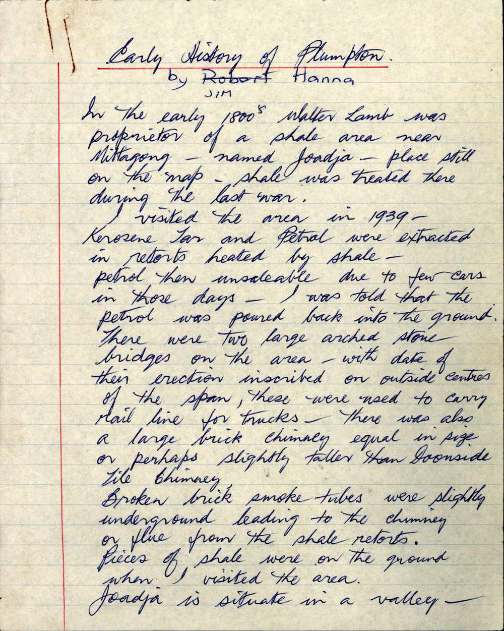 Early History of Plumpton, Jim Hanna, 1979