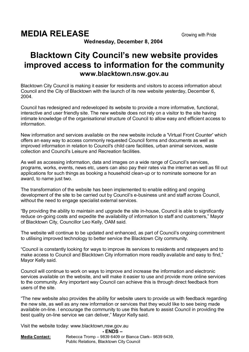 Blacktown City Council new website, 2004