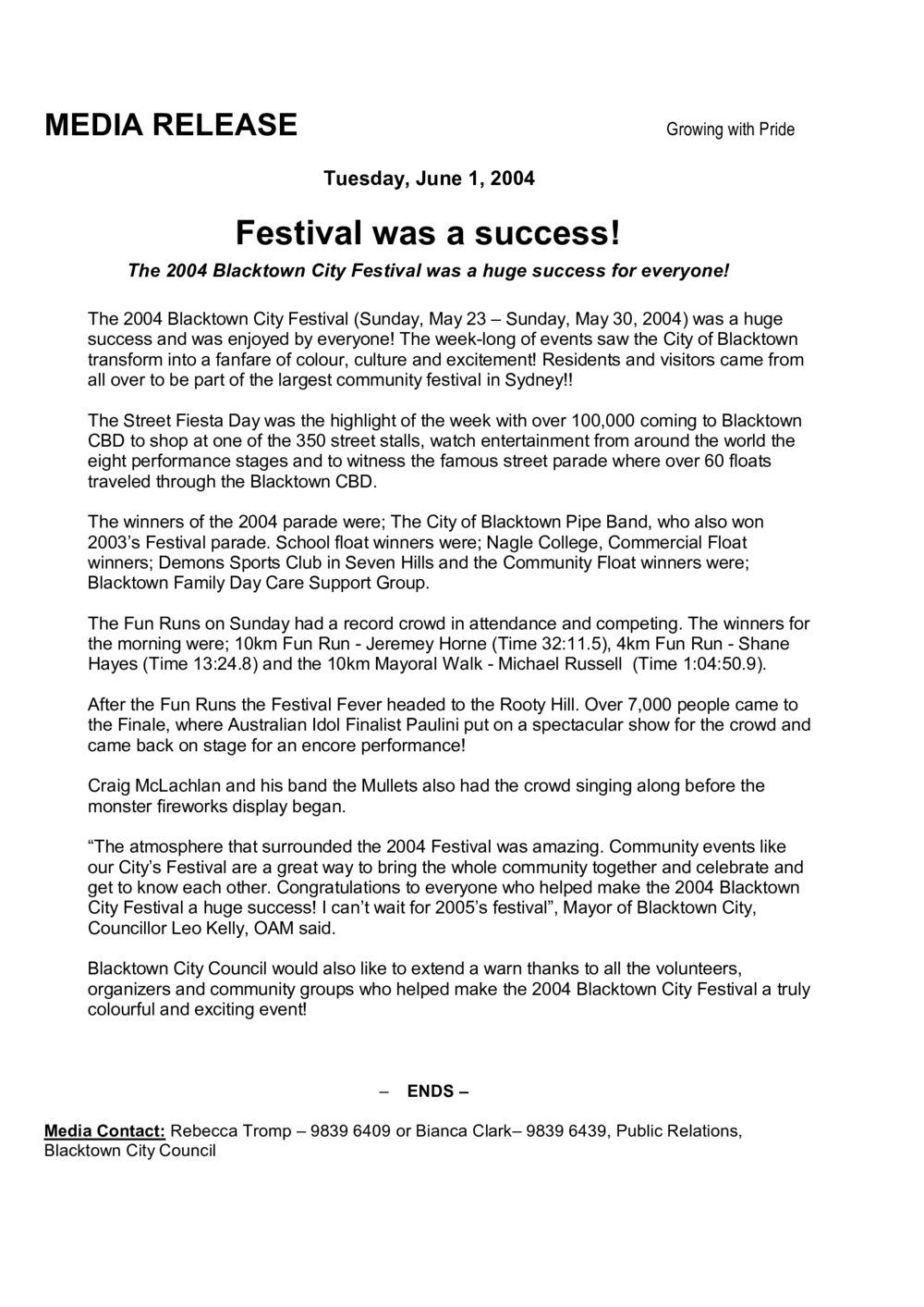 Blacktown City Festival, 2004