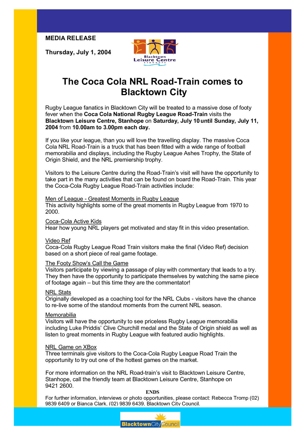 Coca Cola National Rugby League Road Train, 2004
