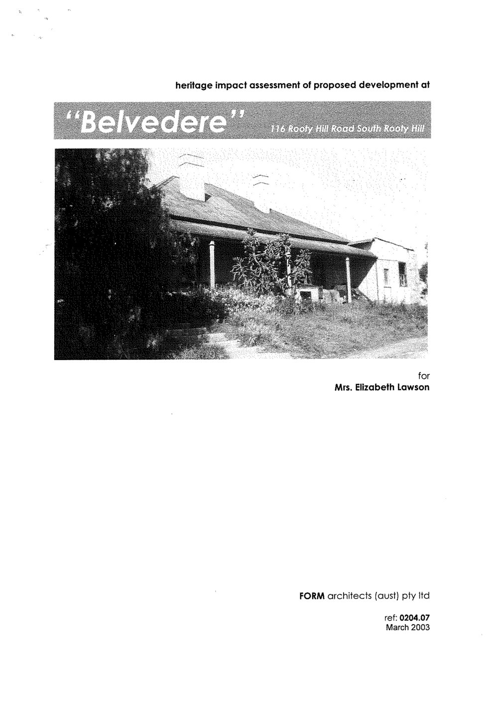 Heritage Impact Assessment, Belvedere, 2003