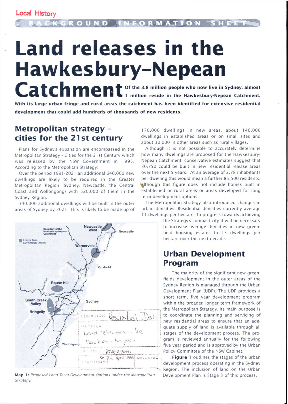 Land releases in the Hawkesbury-Nepean catchment, 1996