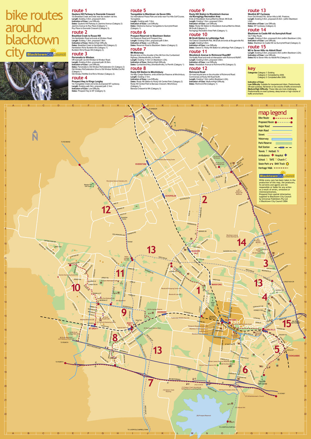 Bike Routes around Blacktown City, 2004