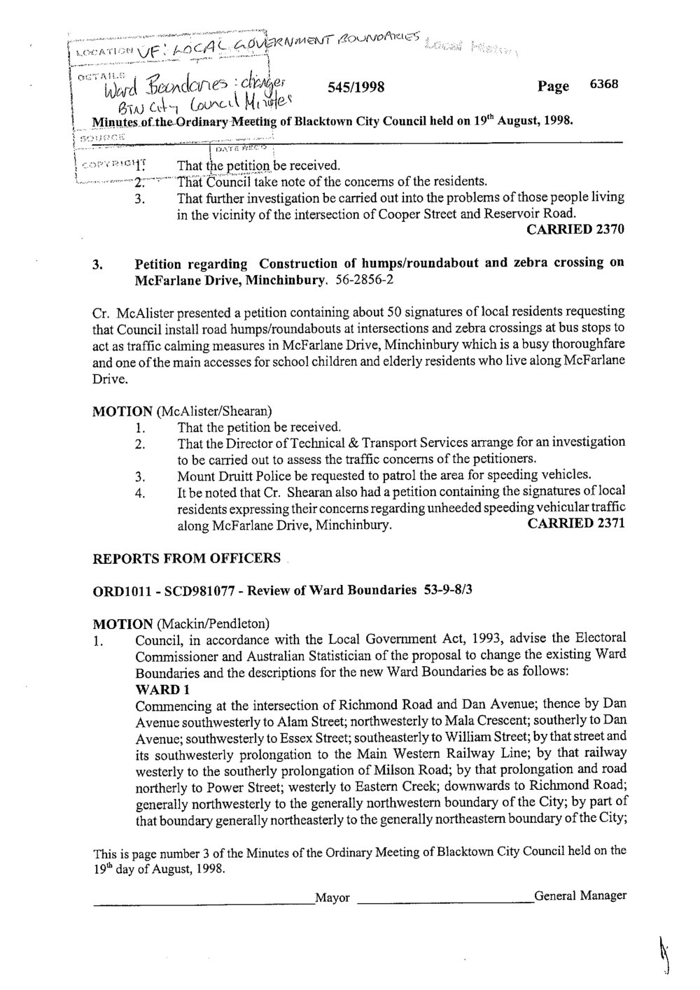 Review of Blacktown City Council Ward Boundaries, 1998