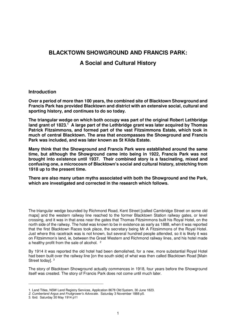 Blacktown Showground and Francis Park: a social and cultural history, 2021