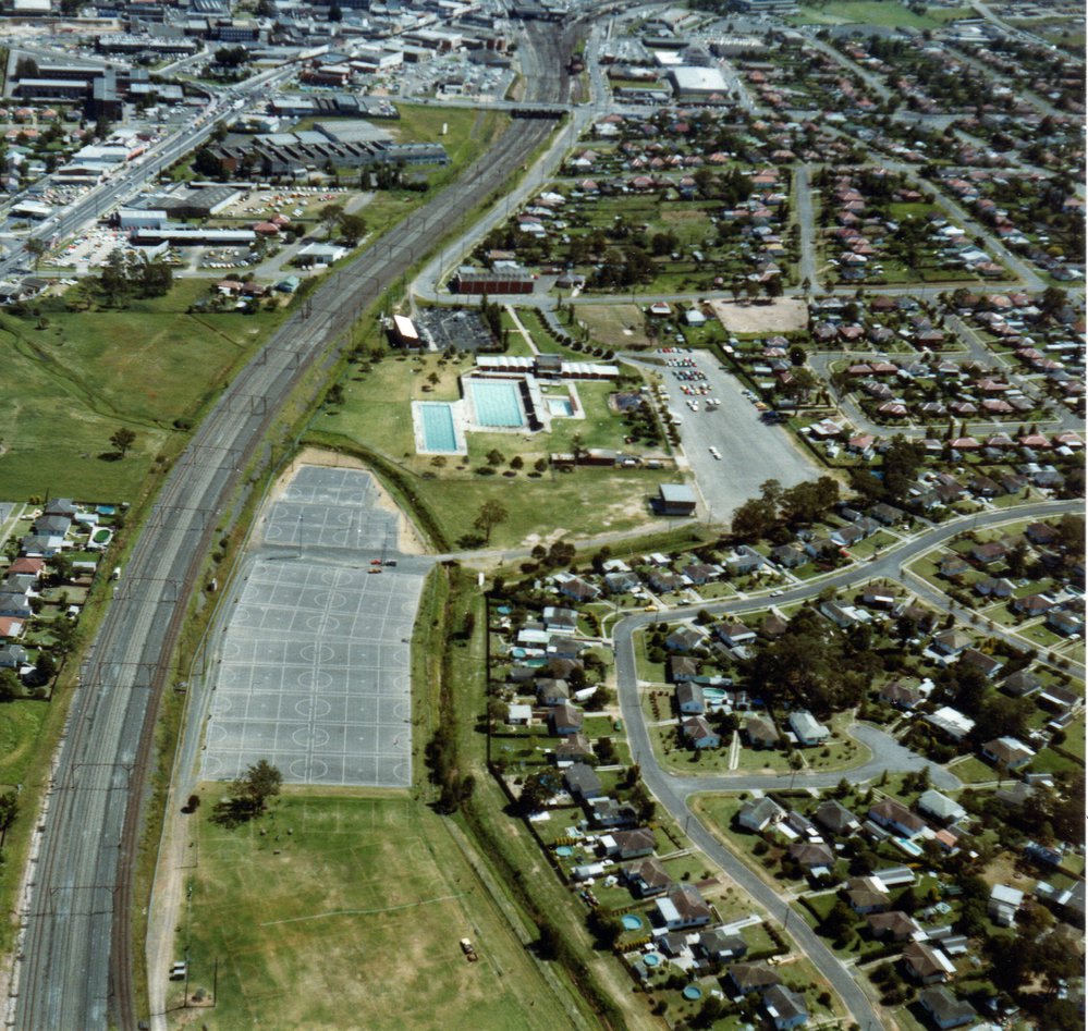 Aerial view of Blacktown Netball Courts and Blacktown Aquatic Centre