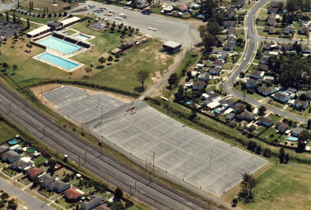 Aerial view of Blacktown Netball Courts and Blacktown Aquatic Centre