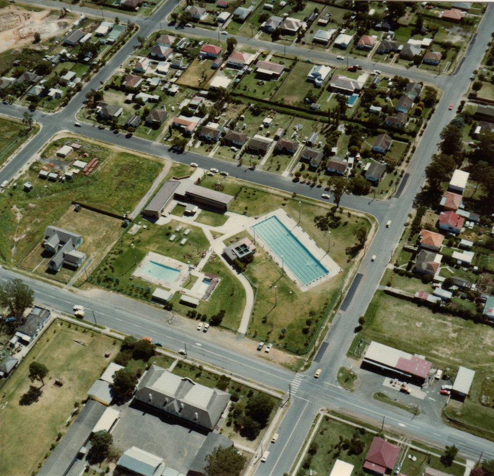 Aerial view of Riverstone Swimming Centre and surroundings