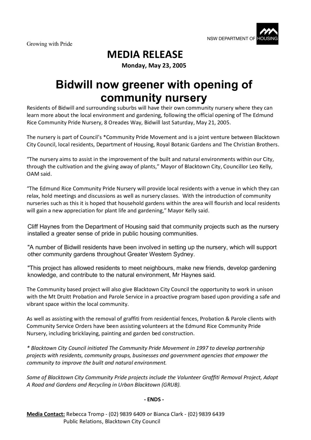 Bidwill Community Nursery, 2005