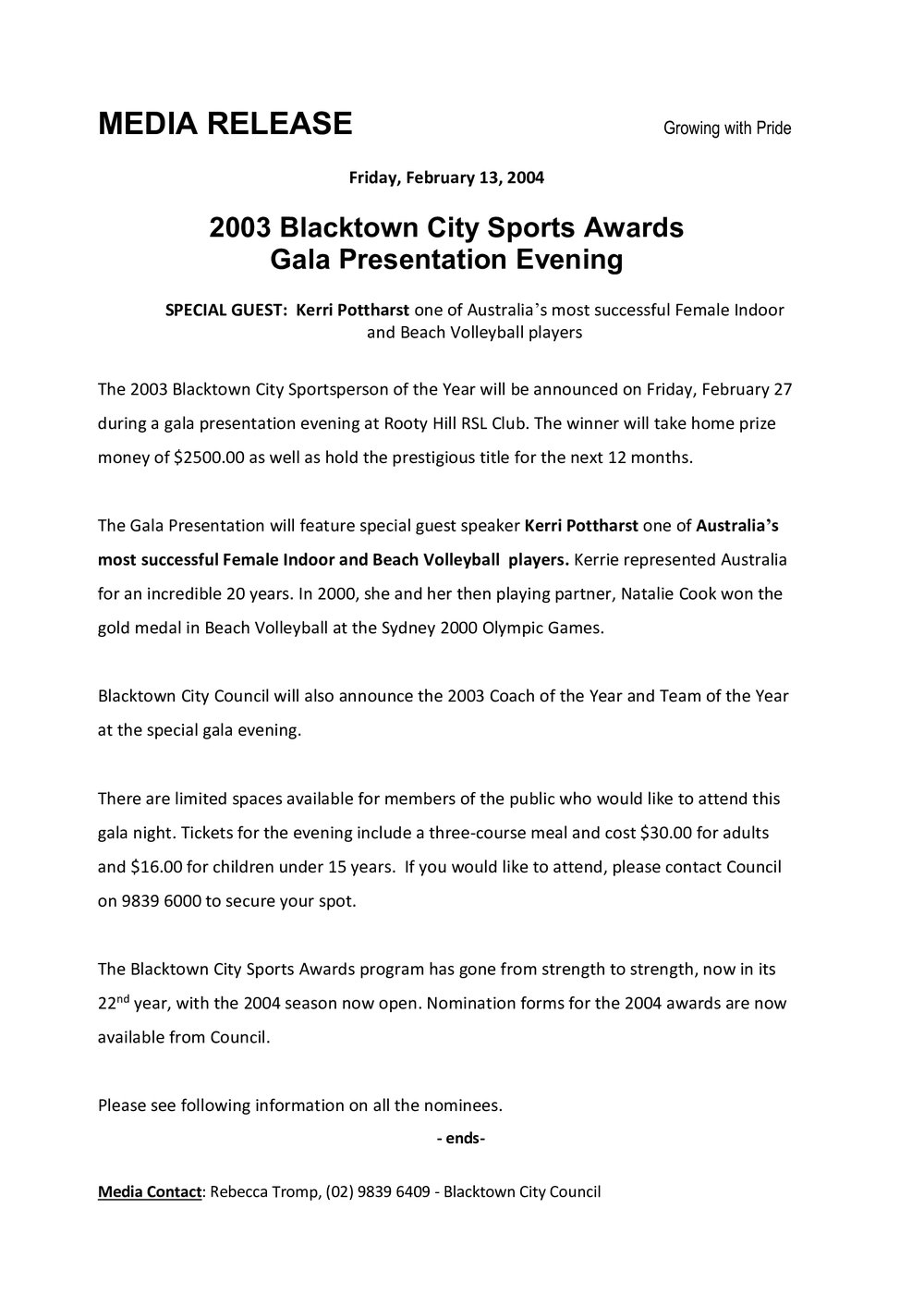 Blacktown City Sports Awards Presentation Evening, 2003