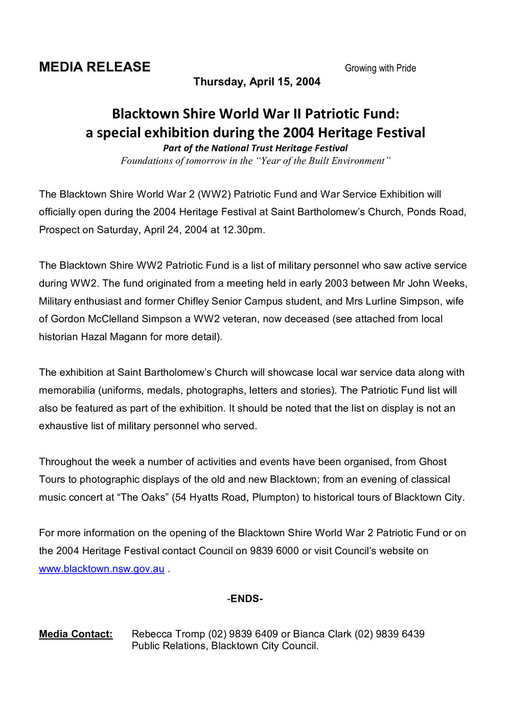 Blacktown Shire World War II Patriotic Fund exhibition, 2004