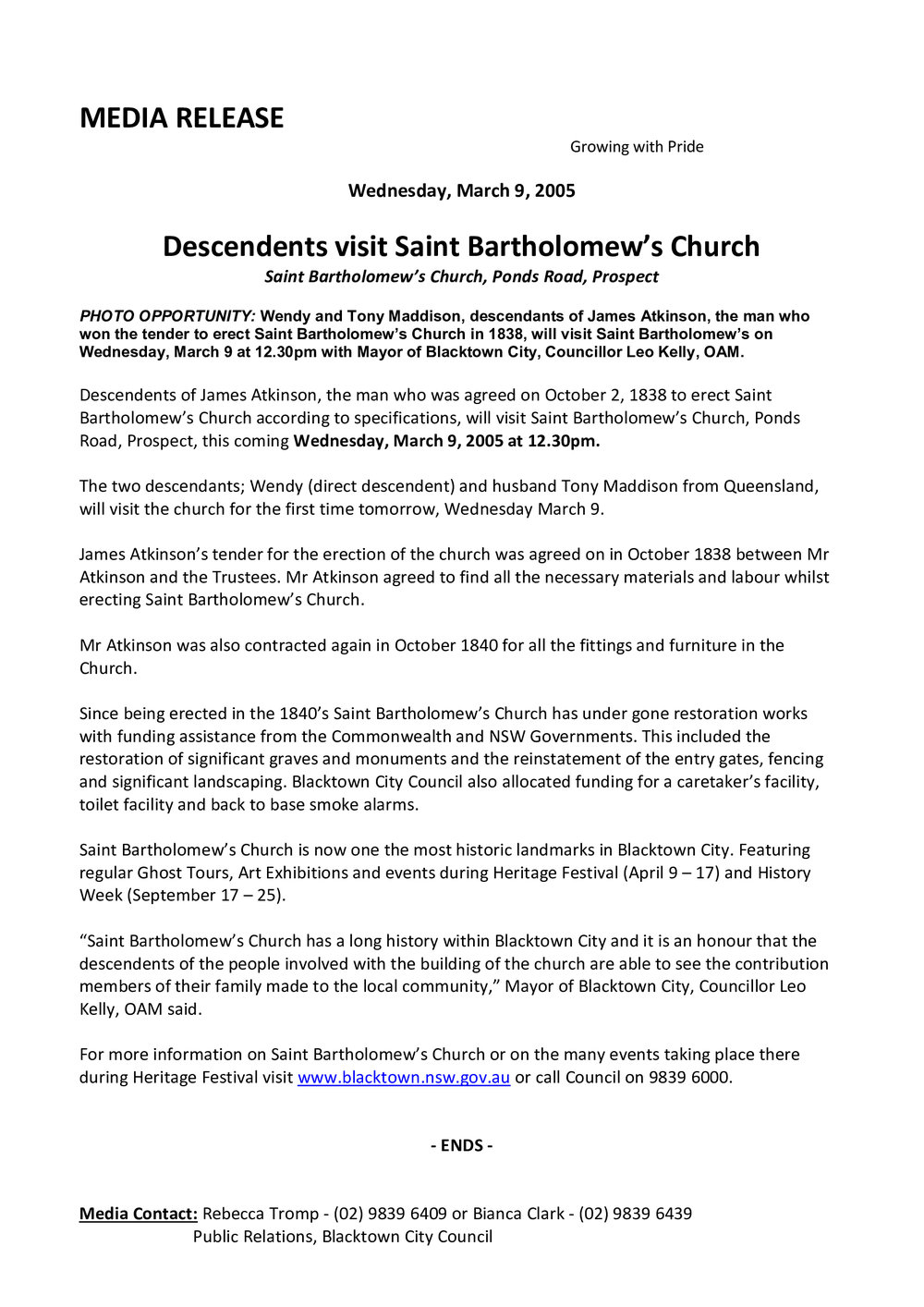 Descendants visit Saint Bartholomew's Church, 2005