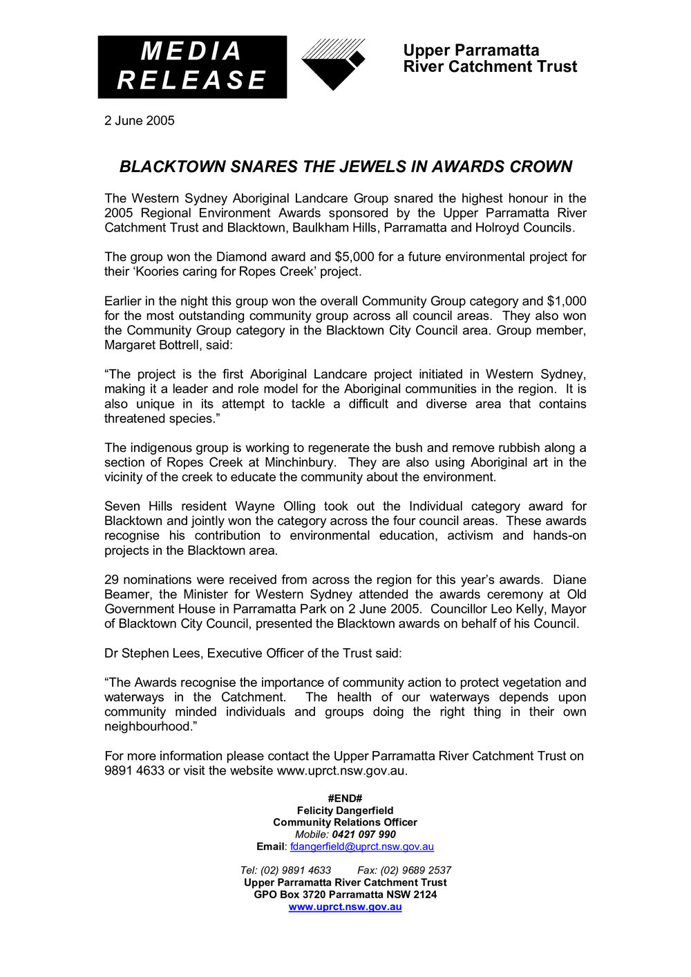 Upper Parramatta River Catchment Trust Awards,  2005