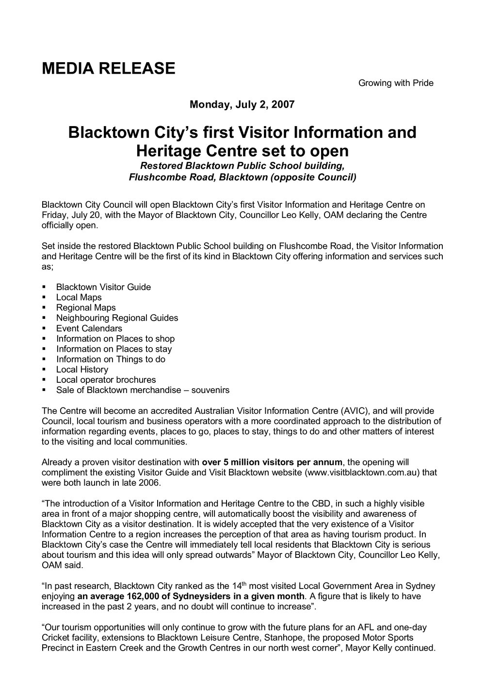 Blacktown City's Visitor Information and Heritage Centre opening, 2007