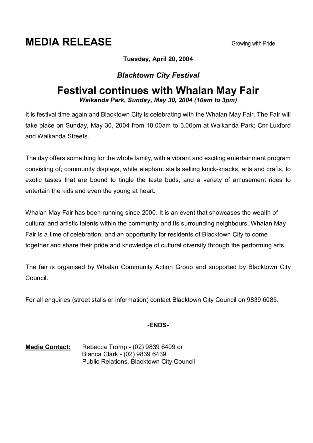 Whalan May Fair, 2004