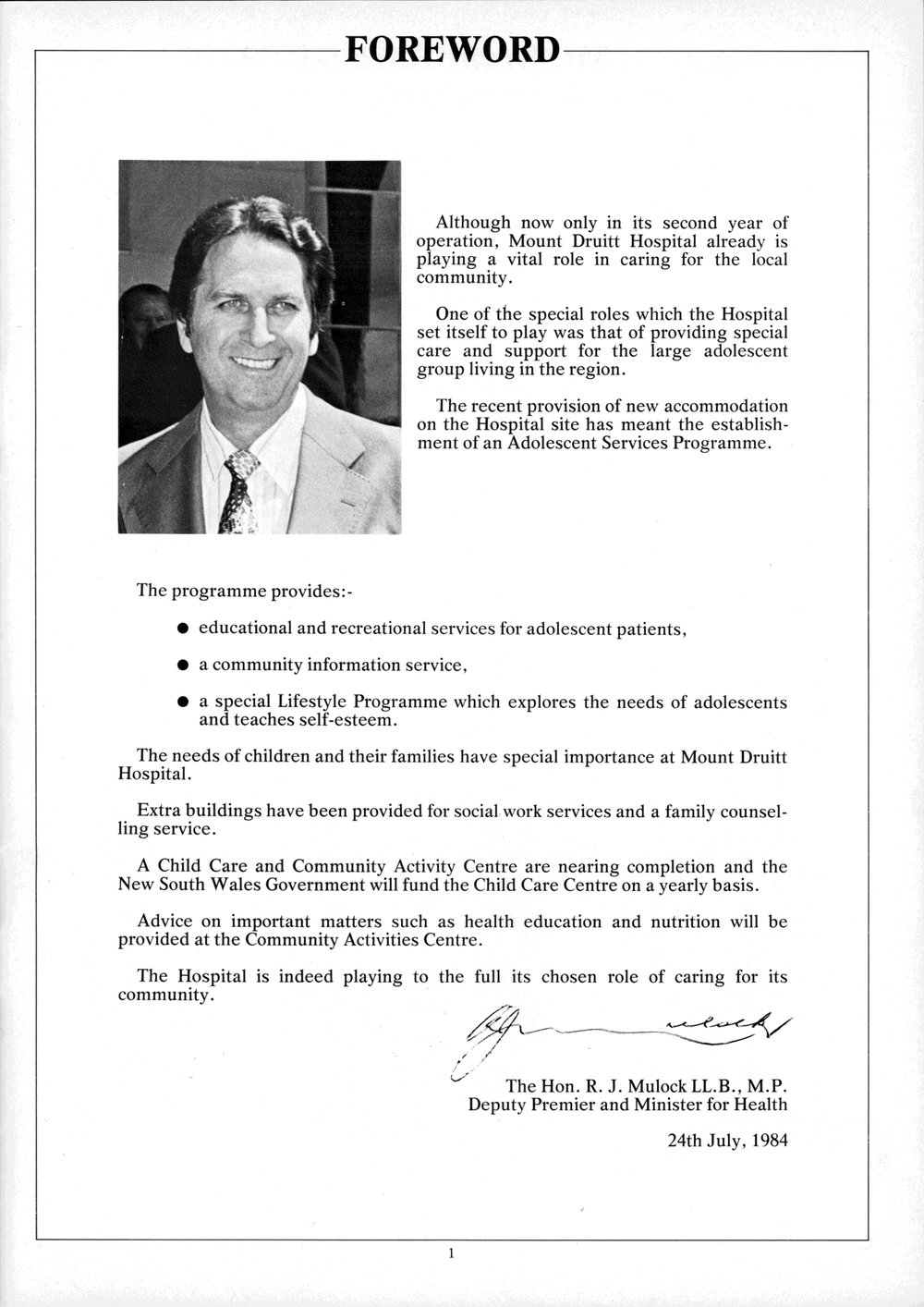 Mount Druitt Hospital Annual Report, 1983/1984