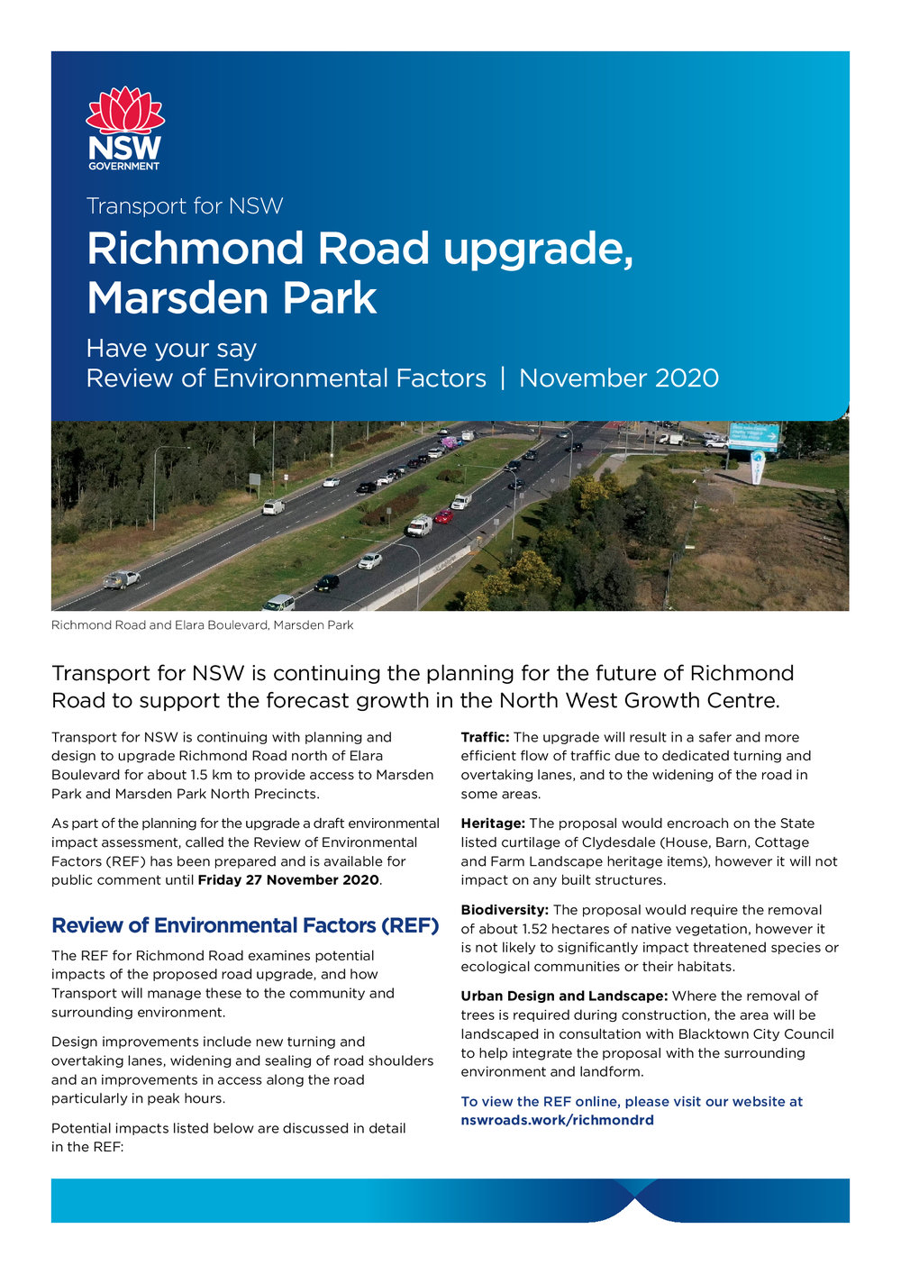 Richmond Road upgrade, Marsden Park, 2020