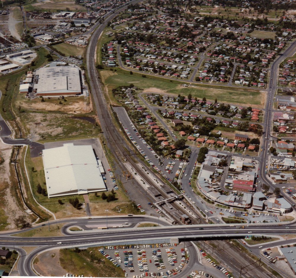 Aerial view of Prospect Highway, Seven Hills Overpass and surroundings