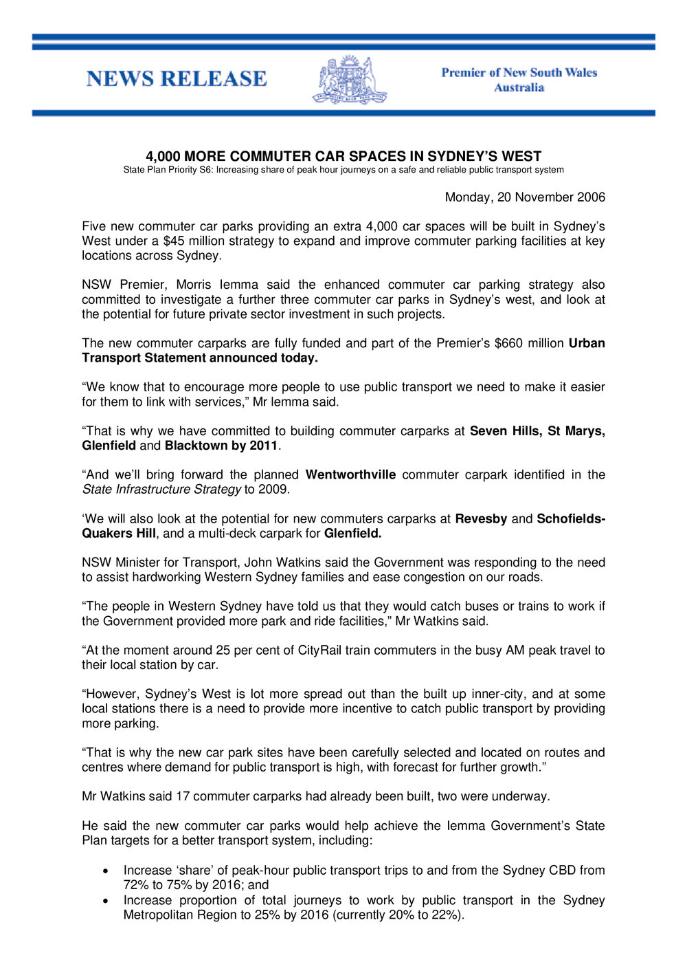 Commuter Car Parks, 2006