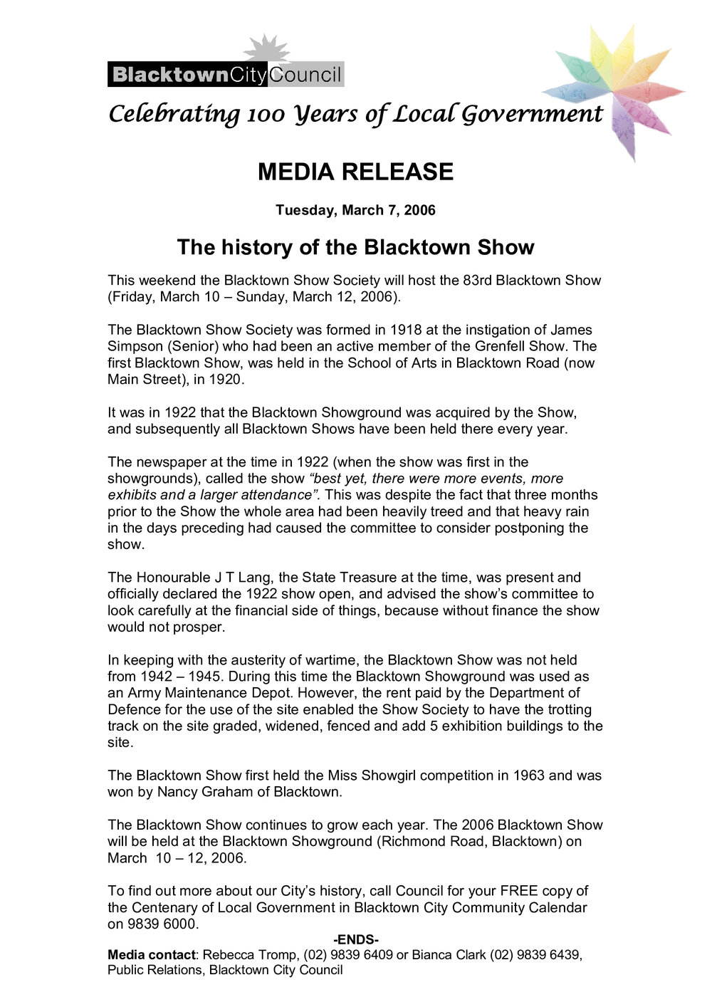 The History of the Blacktown Show