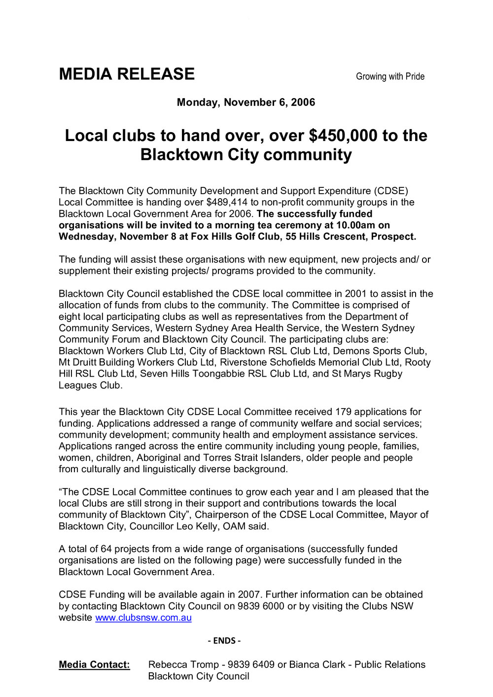 Blacktown City Community Development and Support Expenditure Local Committee, 2006