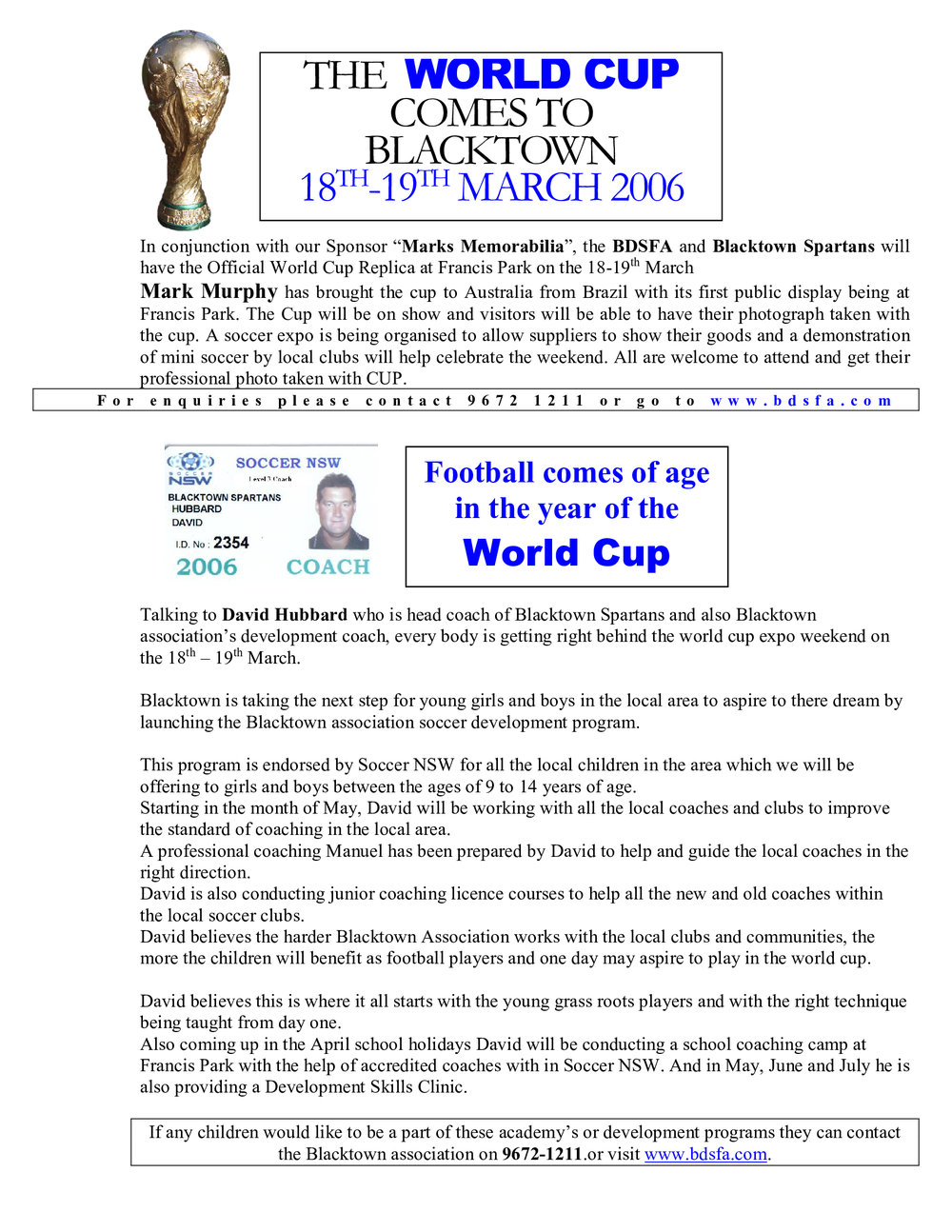 The Official Football World Cup Replica Comes to Blacktown, 2006