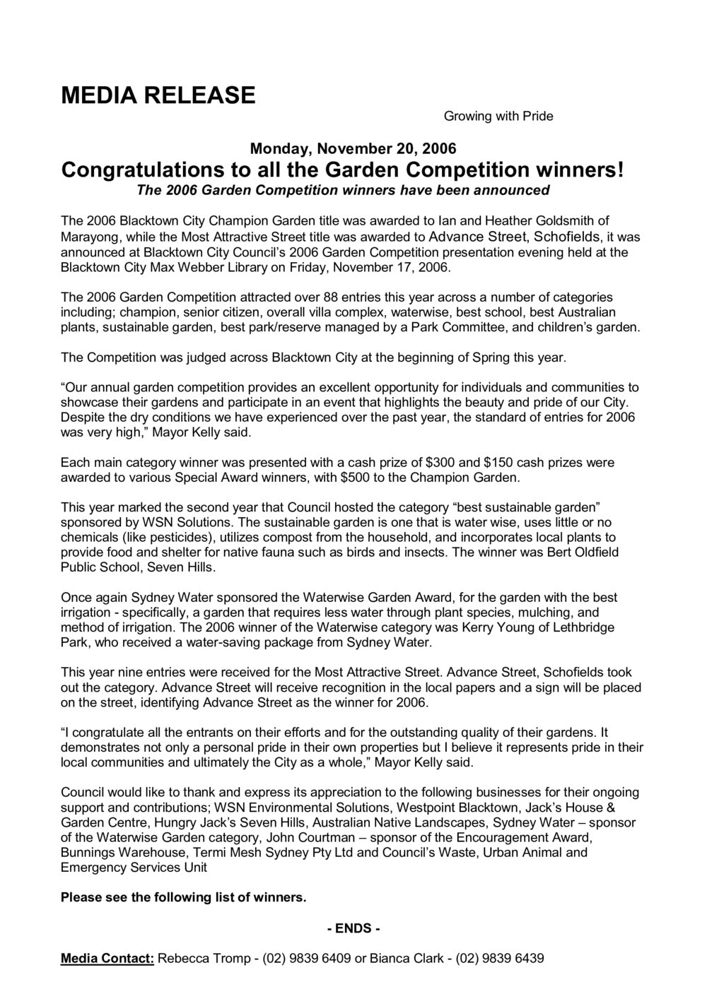 Blacktown City Garden Competition, 2006 