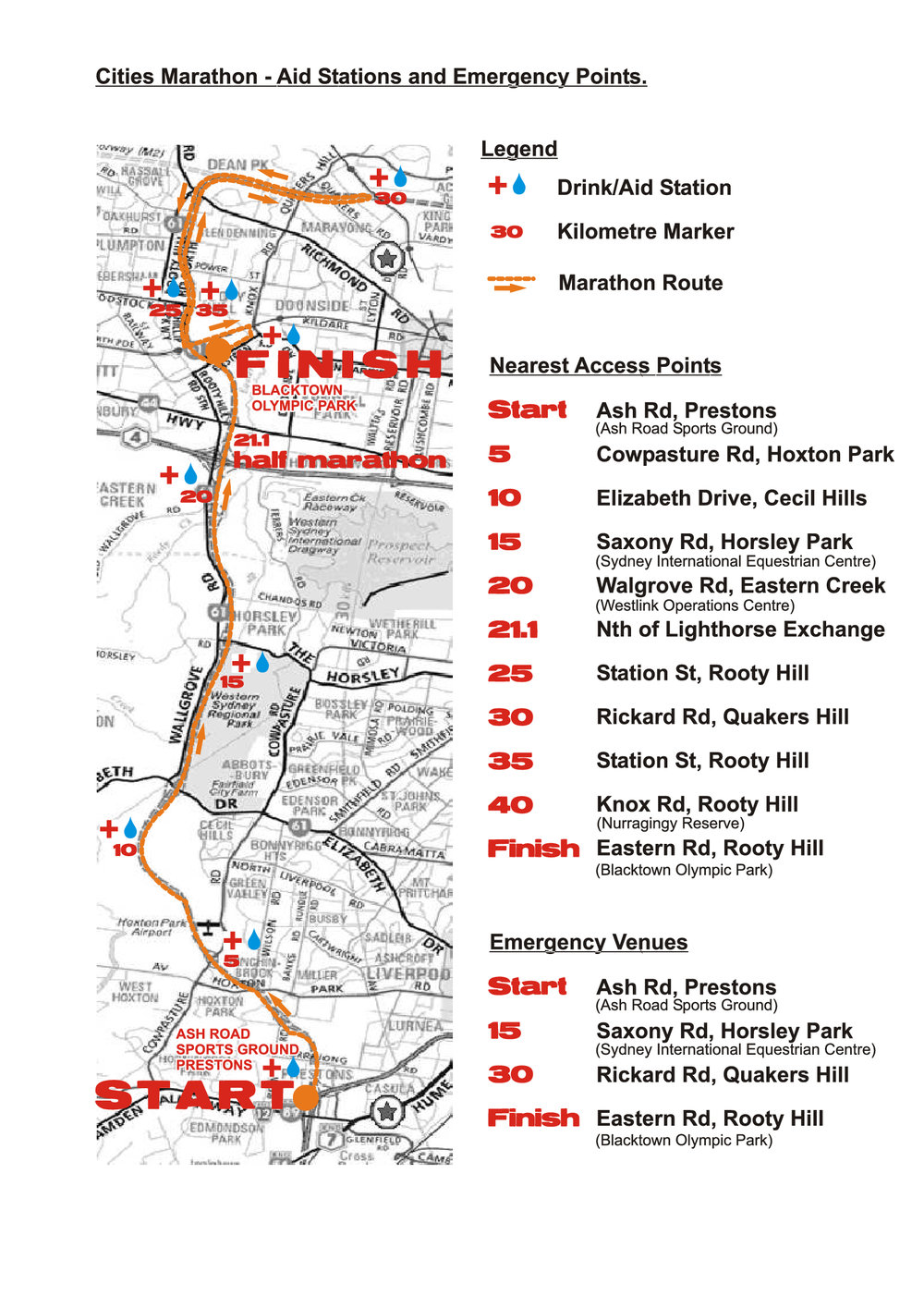 Blacktown Cities Marathon, Aid Stations and Emergency Points