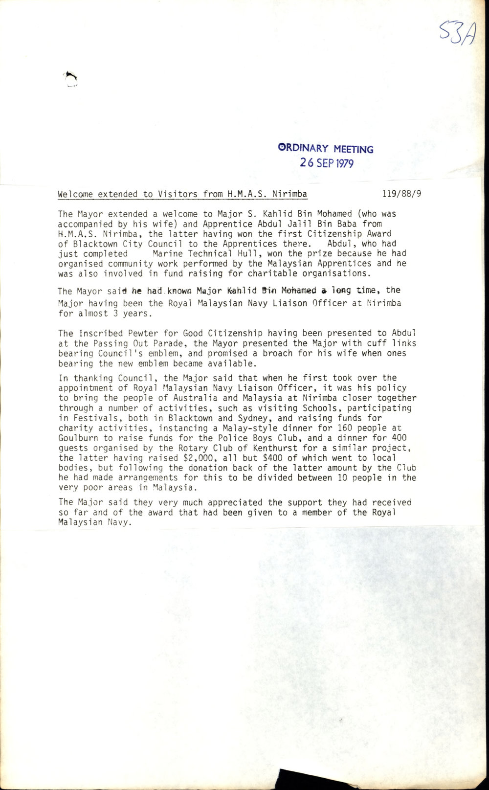 Major S Khalid Bin Mohamed and Apprentice Abdul Jalil Bin Baba, HMAS Nirimba, 1979